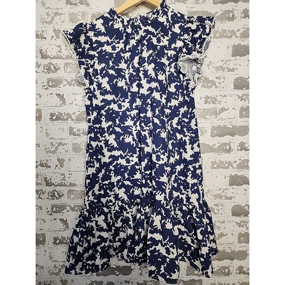 PINCH Blue White Abstract Ruffle Tiered Dress!!